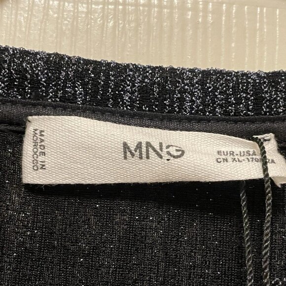 MANGO Black Lurex Knitted Short Sleeve T-shirt Sz L NWT - Picture 4 of 10